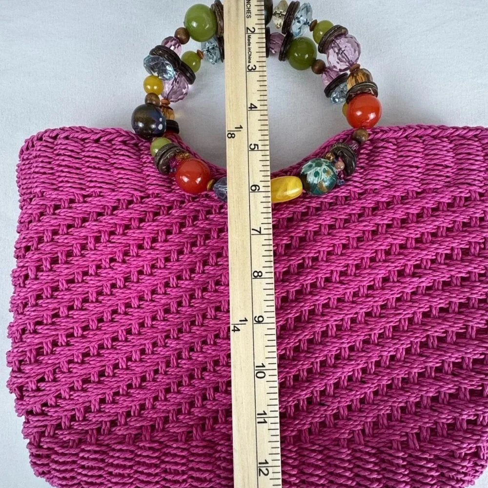 Cappelli Straworld Fuchsia Tote with Beaded Handle - Picture 7 of 12